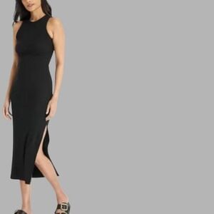 Old Navy Black Midi Bodycon Dress Sz M Side Slit‎ Classic Neutral Chic Comfort